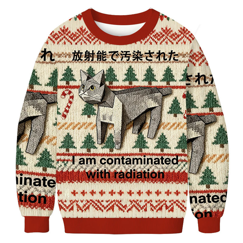 Cat Contaminated By Radiation Christmas Ugly Sweatshirt Holiday Lounge Wear Top Gift Ideas Cat Contaminated By Radiation Christmas Ugly Sweatshirt Holiday Lounge Wear Top Gift Ideas