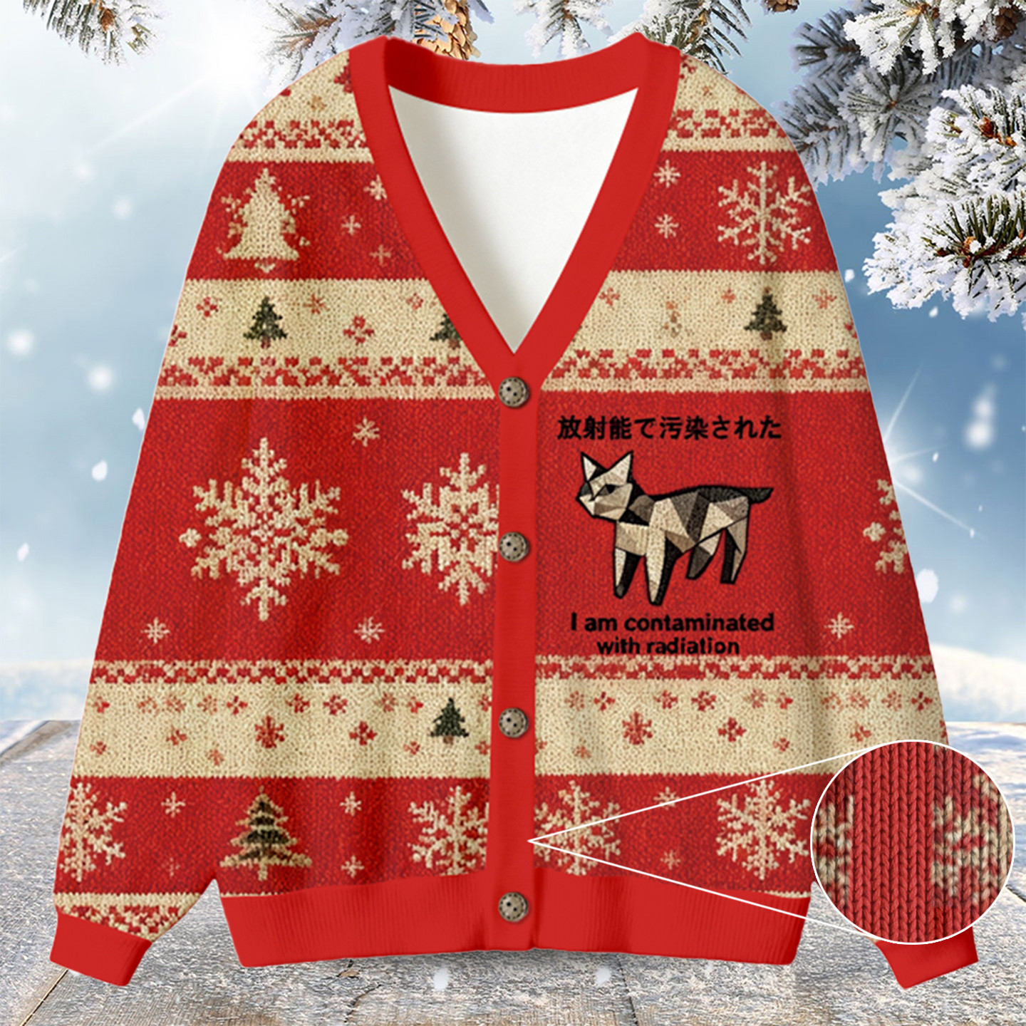 Cat Contaminated By Radiation Ugly Cardigan Sweatshirt Funny Xmas Clothes Cat Christmas Gifts