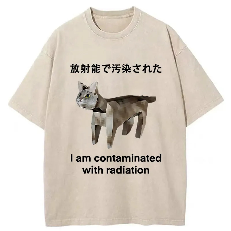 Cat Contaminated By Radiation Washed T-Shirt Minimal Retro Graphic Clothing Gifts For Her