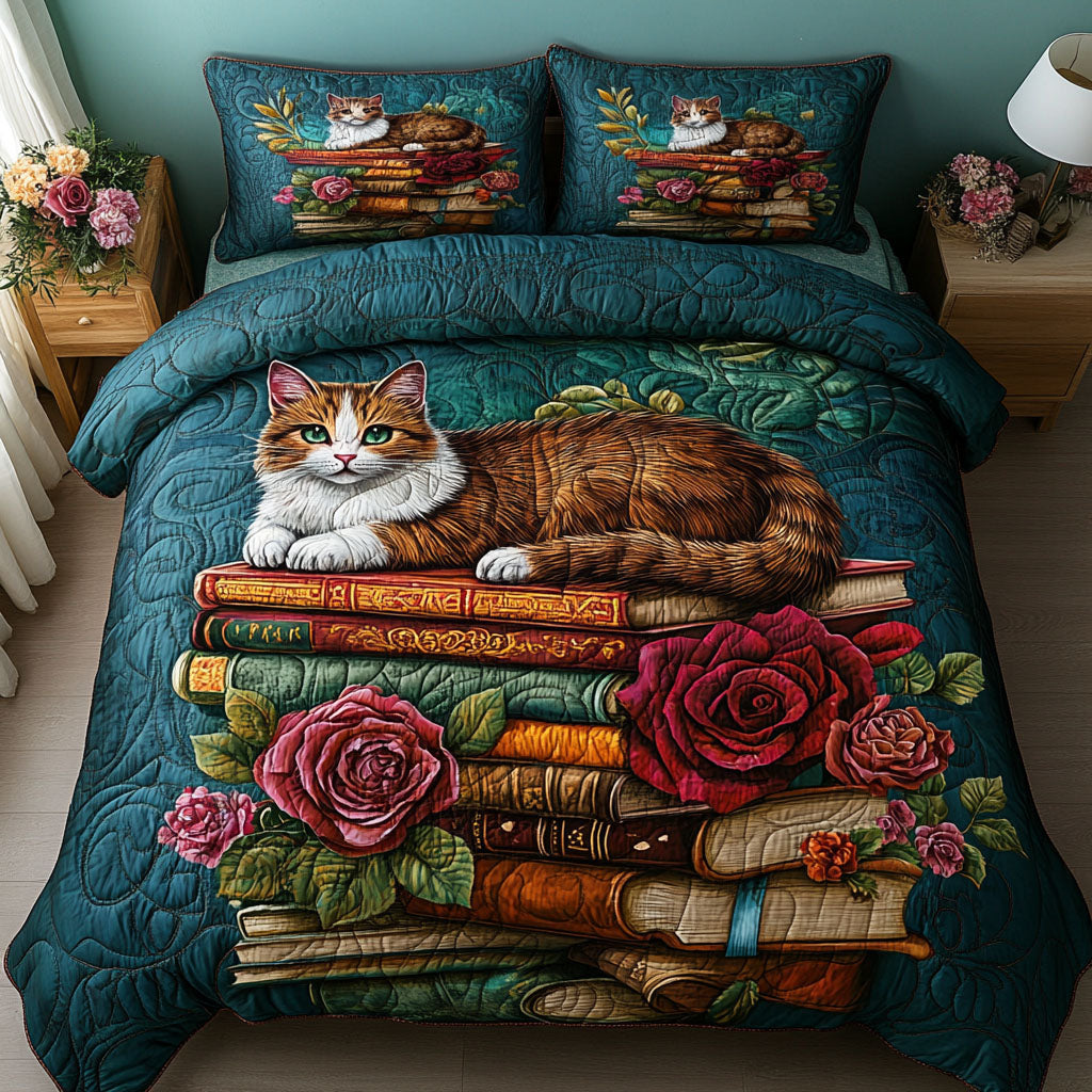 Cat Corner Quilted Bedding Set Heartwarming Bedding Gift for Loved Ones