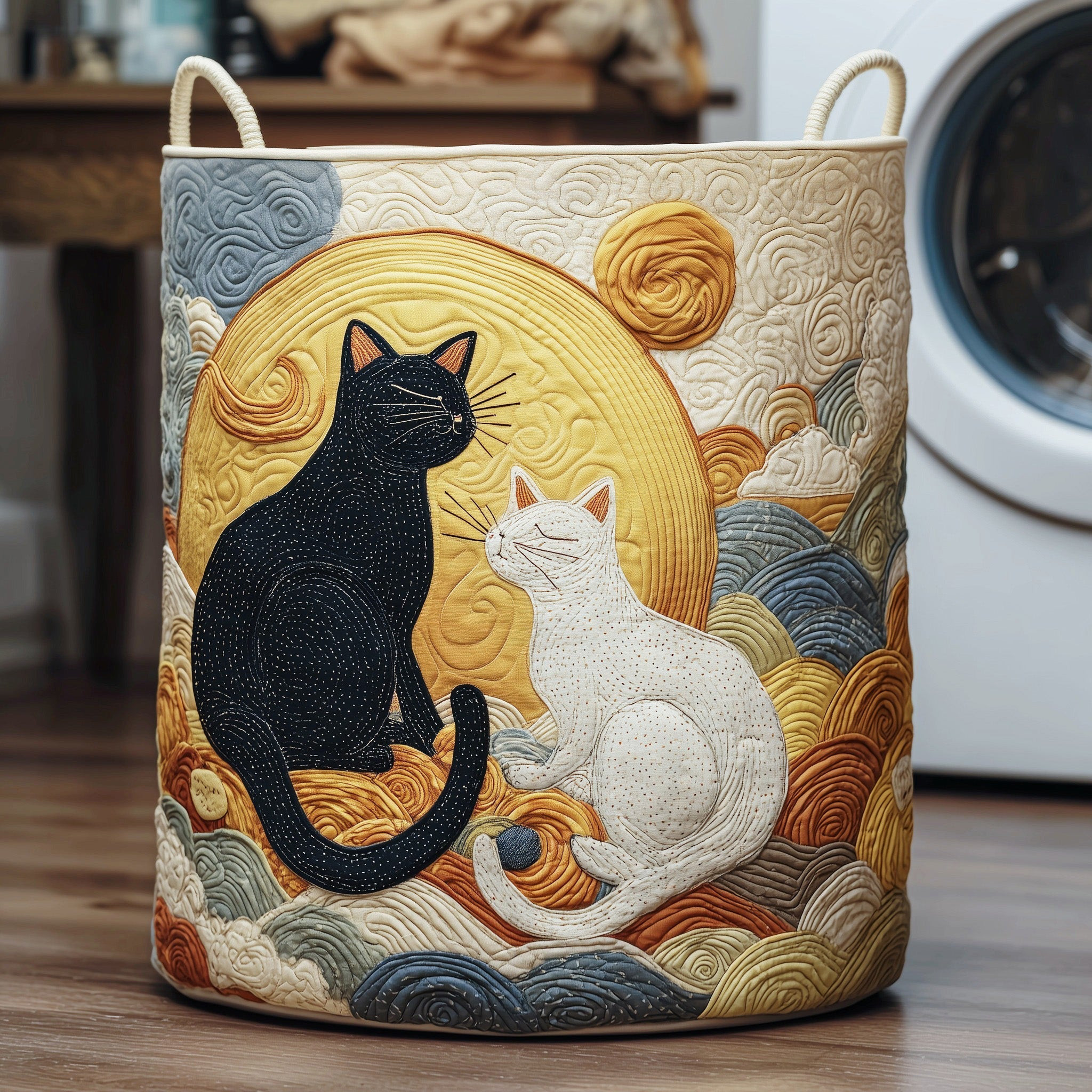 Cat Couple Quilted Laundry Basket Animal Home Decor Unique Gifts For Cat Owners