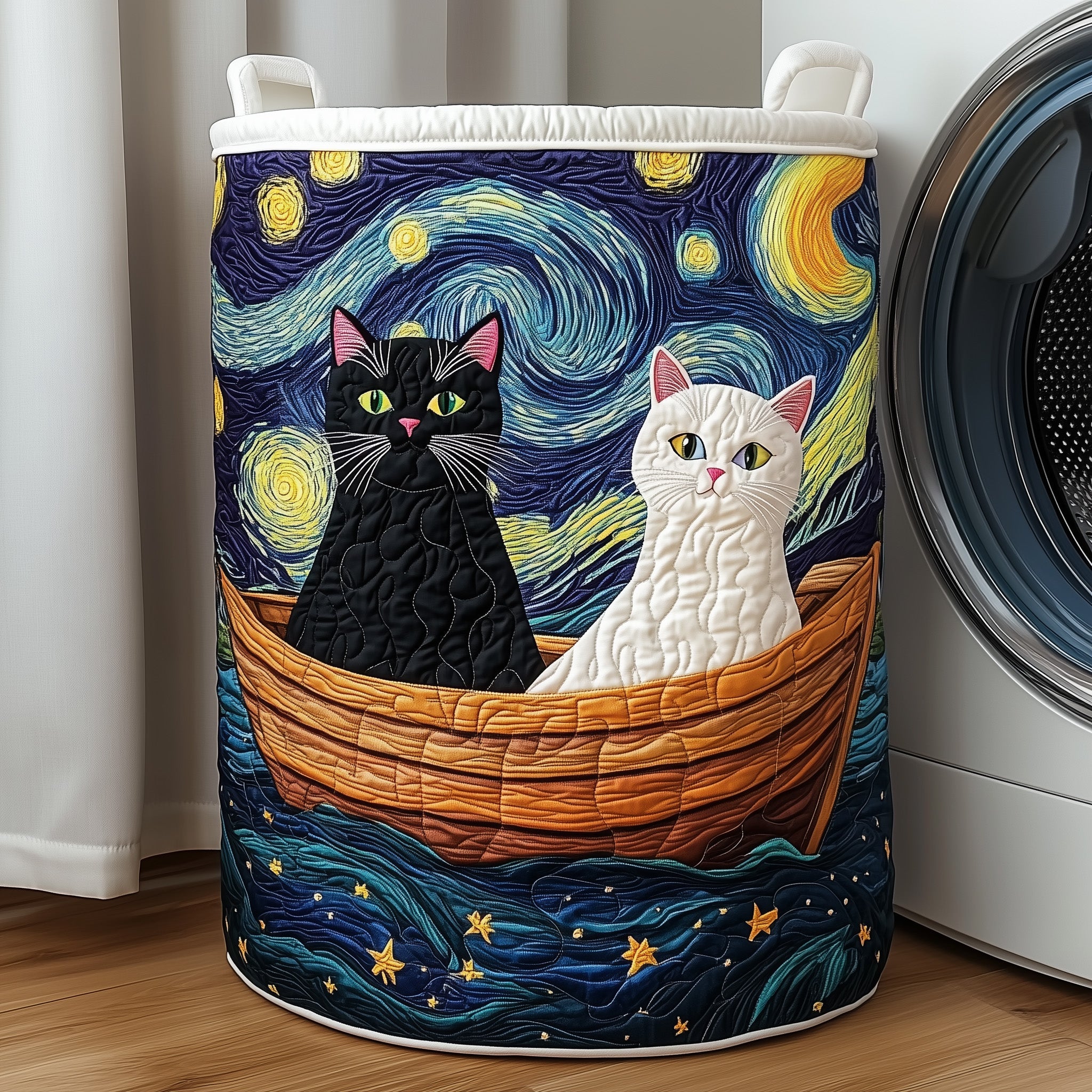 Cat Couple Starry Night Quilted Laundry Basket Must-Have Laundry Essential