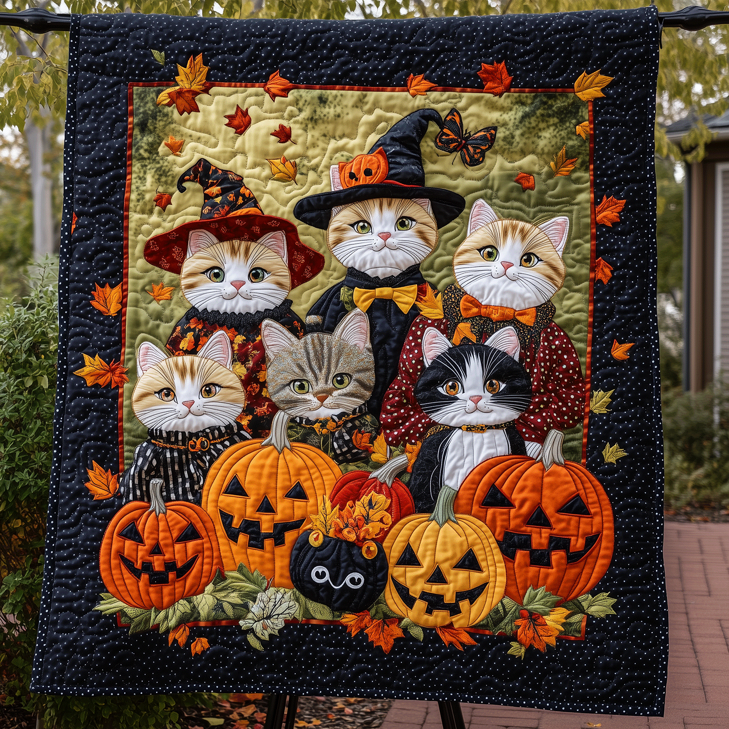 Cat Coven Halloween Quilted Blanket Novelty Gifts For Cat Lovers