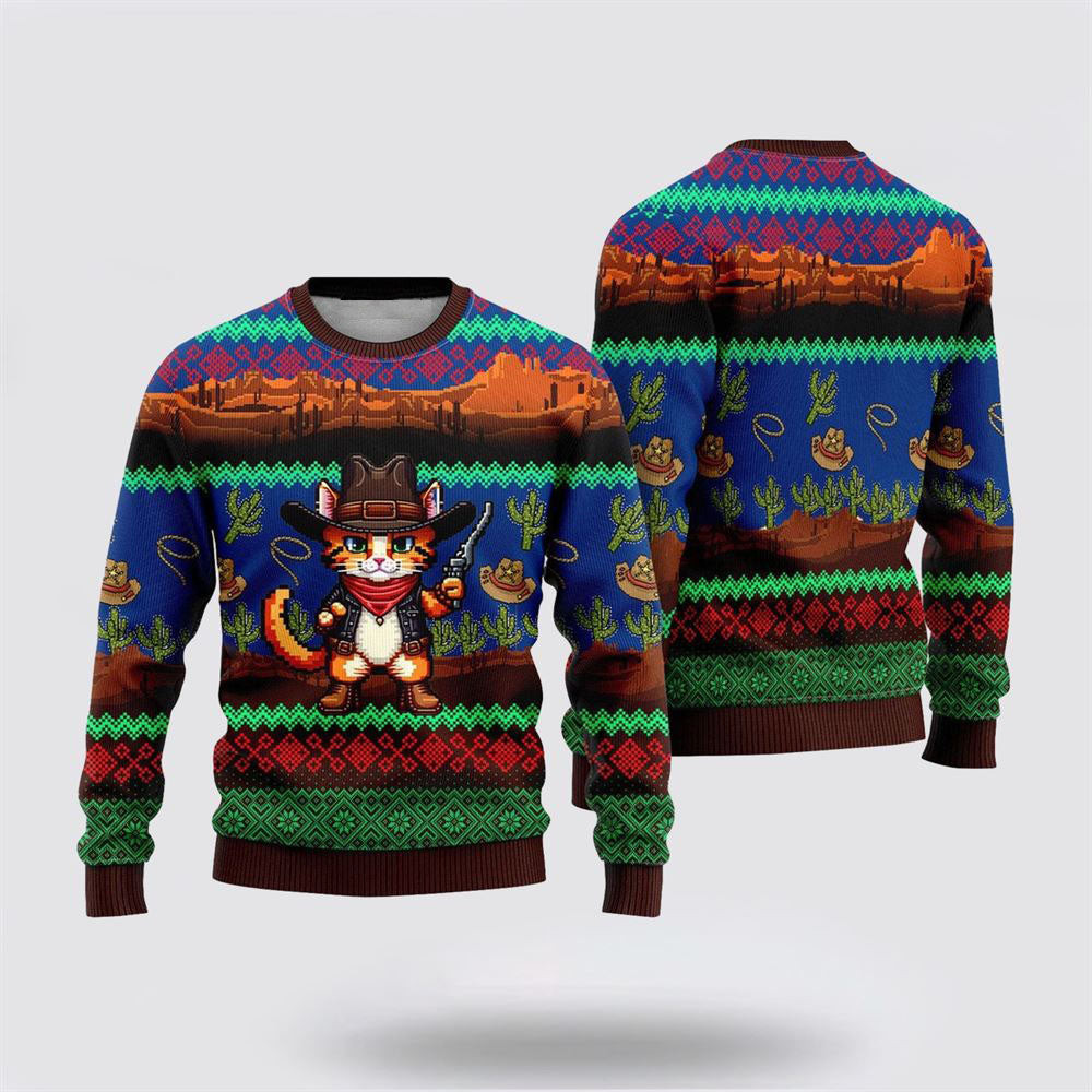 Cat Cowboy Cactus Ugly Christmas Sweater Christmas Gift For Cat Love Christmas Present Ideas