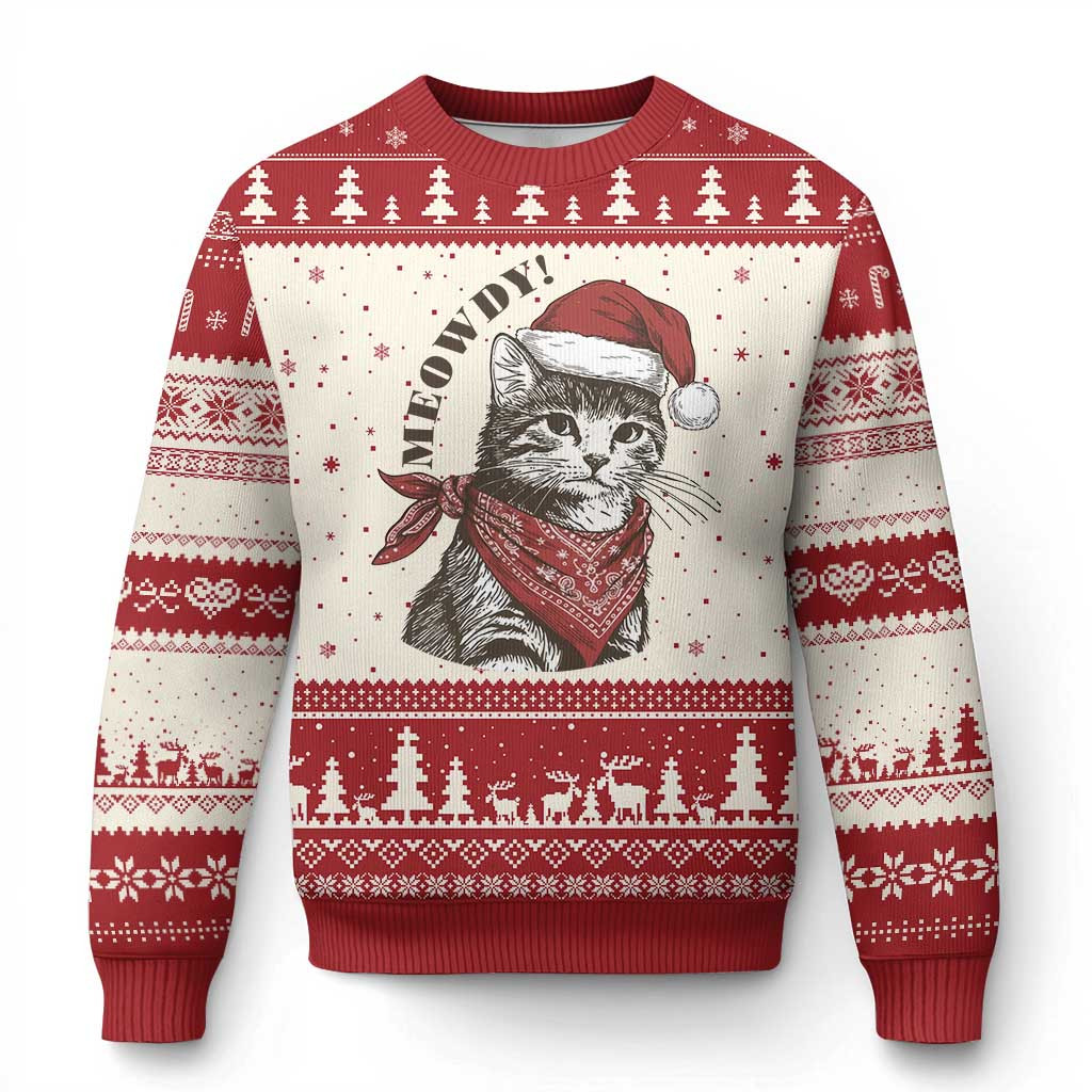Cat Cowboy Meowdy Ugly Christmas Sweater Cat Xmas Clothing Gift For Cowboy Lovers