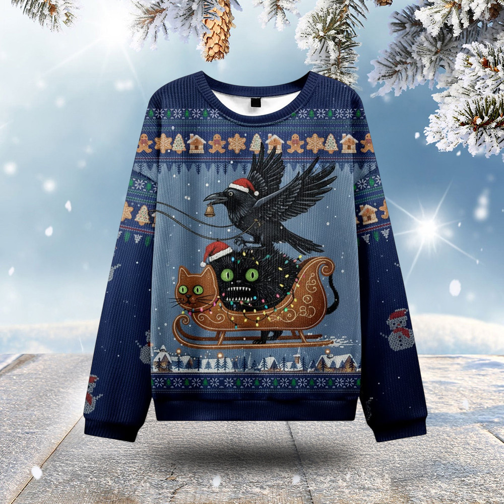 Cat Crow Ugly Christmas Sweater Animal Themed Dark Humour Christmas Jumpers