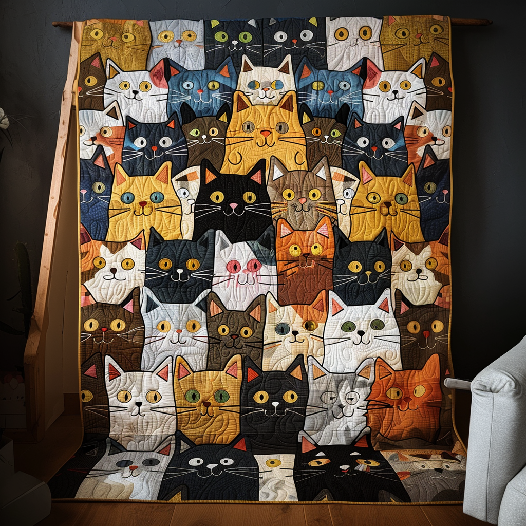 Cat Crowd Quilted Blanket Gifts For Cat Owners