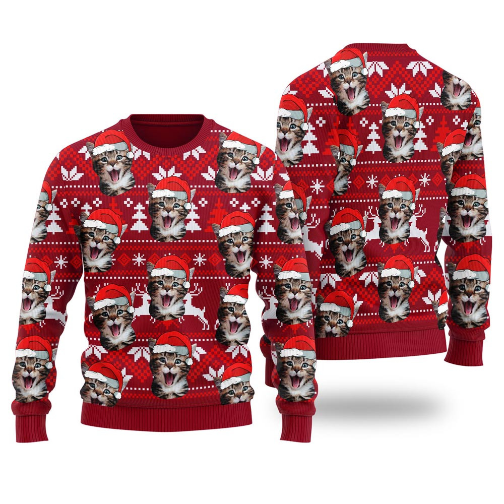 Cat Dad Cat Mom Custom Pet Christmas Sweater Cardinal Red Ugly Xmas Sweaters For Couples