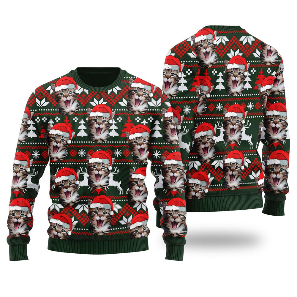 Cat Dad Cat Mom Custom Pet Christmas Sweater Forest Green Unique Christmas Gifts For Adults