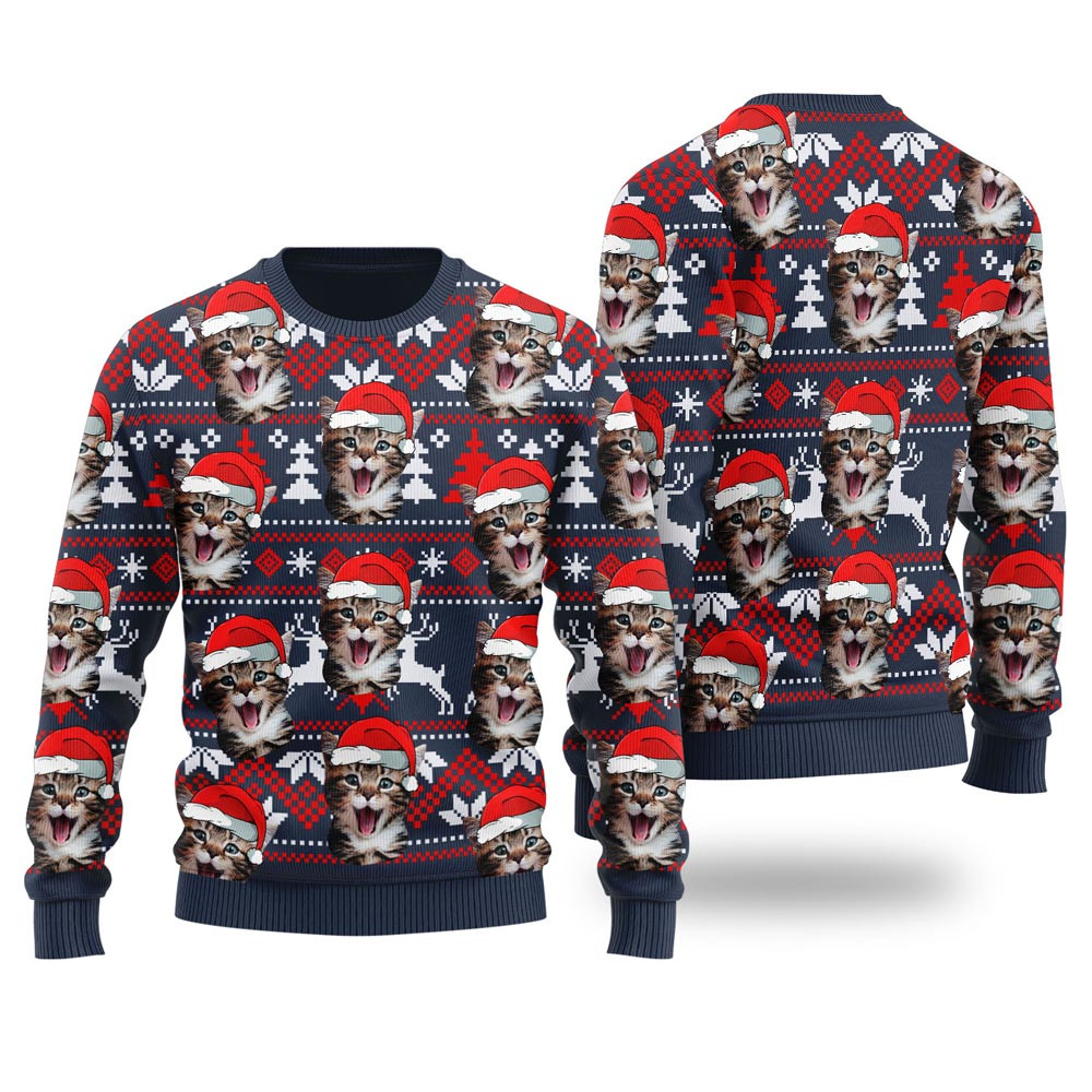 Cat Dad Cat Mom Custom Pet Christmas Sweater Navy Christmas Gifts For Dad
