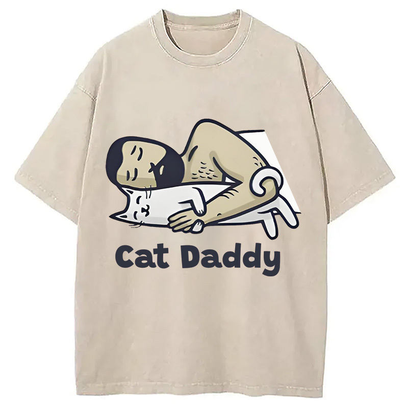 Cat Daddy Washed T-Shirt Casual Vintage Everyday Look Gifts For Her