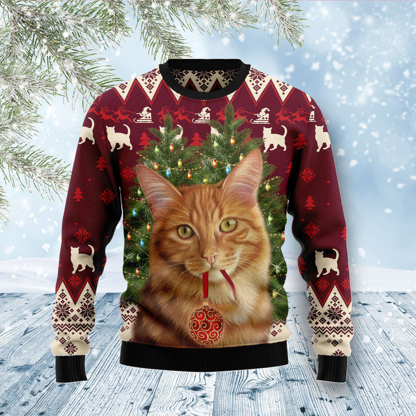 Cat Decor Pine Ugly Christmas Sweater Holiday Clothing Cat Christmas Sweater Ideas Gifts