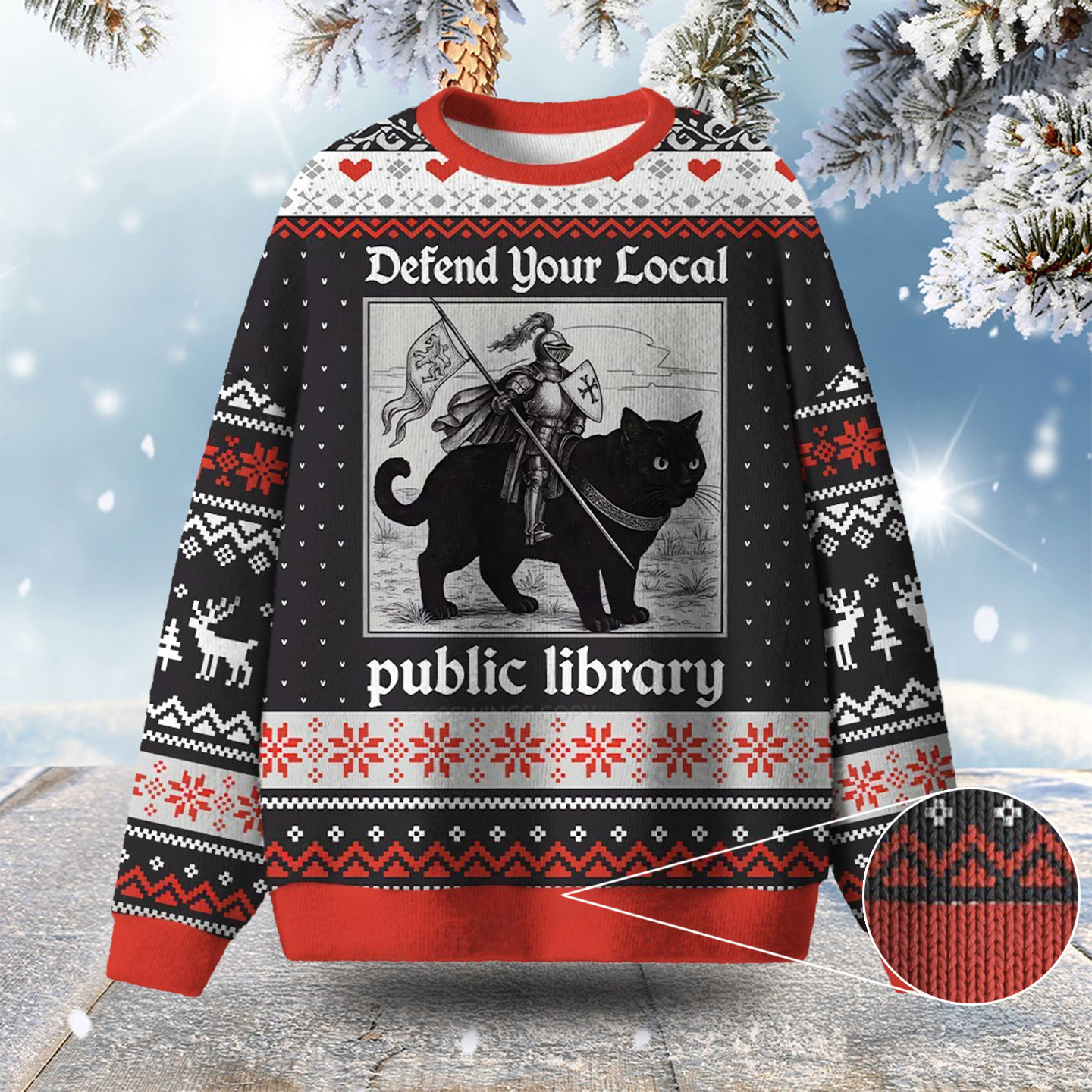Cat Defend Your Local Public Library Ugly Christmas Sweater Funny Christmas Gifts For Car Lovers