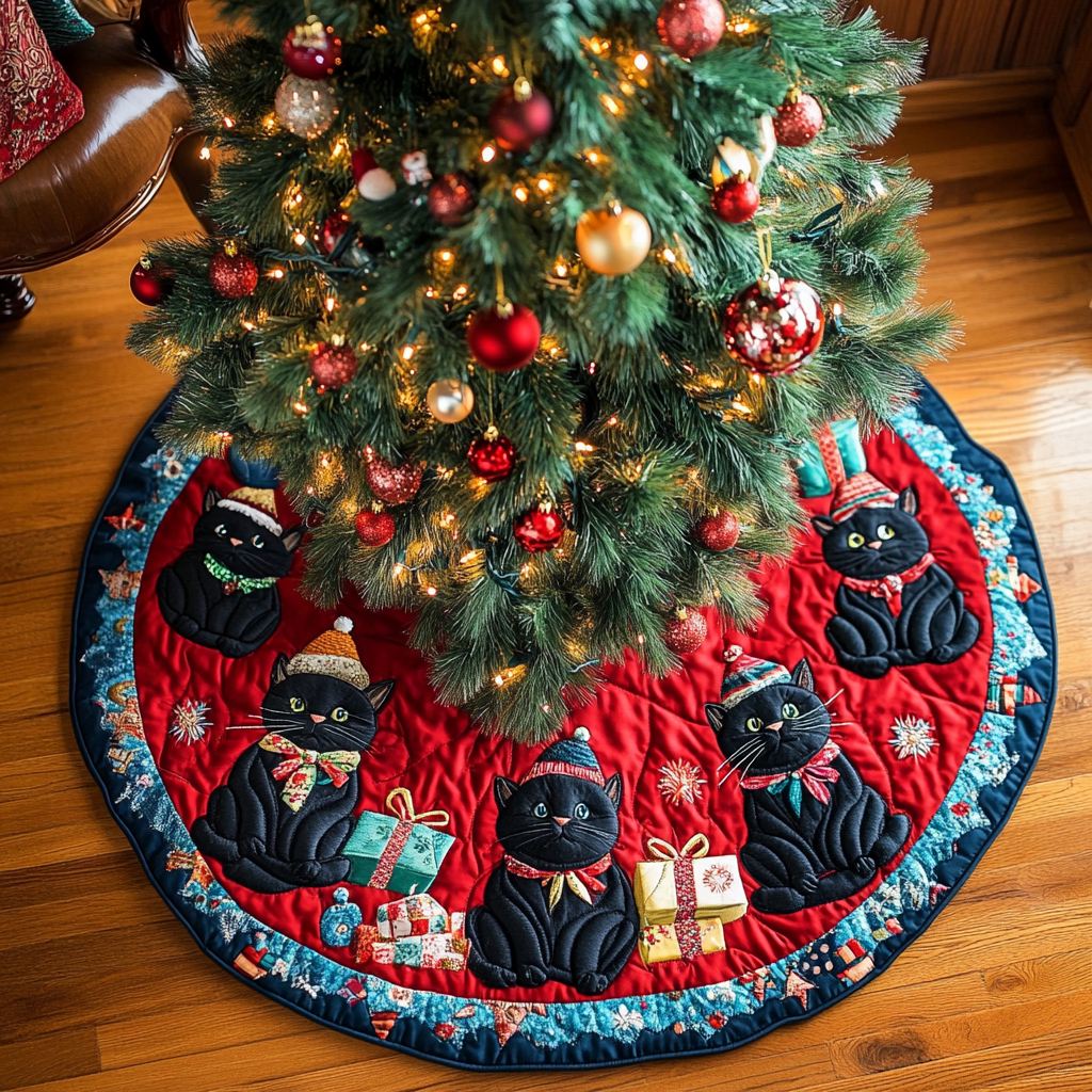 Cat Delight Christmas Quilted Tree Skirt Soft and Durable Quilted Tree Skirt for Every Home