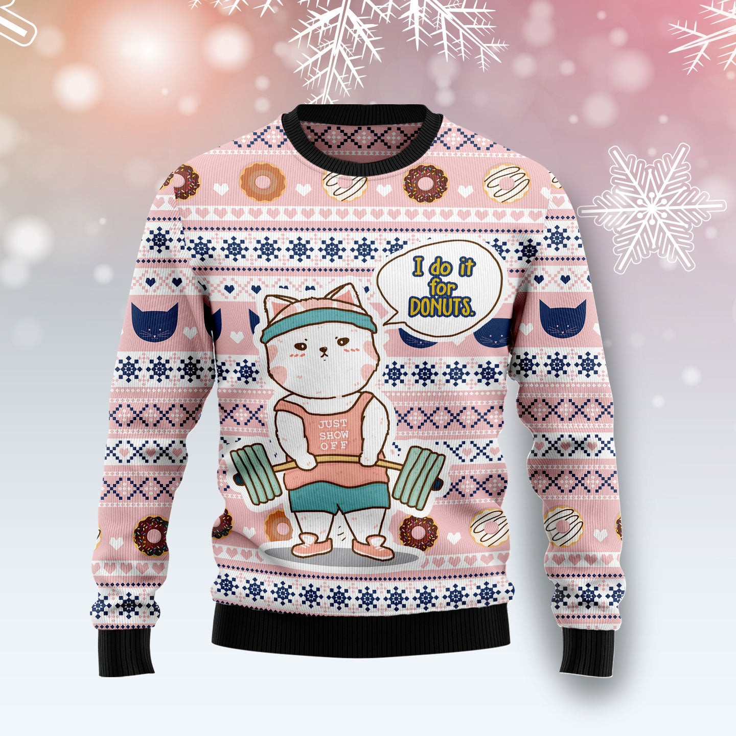 Cat Do It For Donuts  Ugly Christmas Sweater