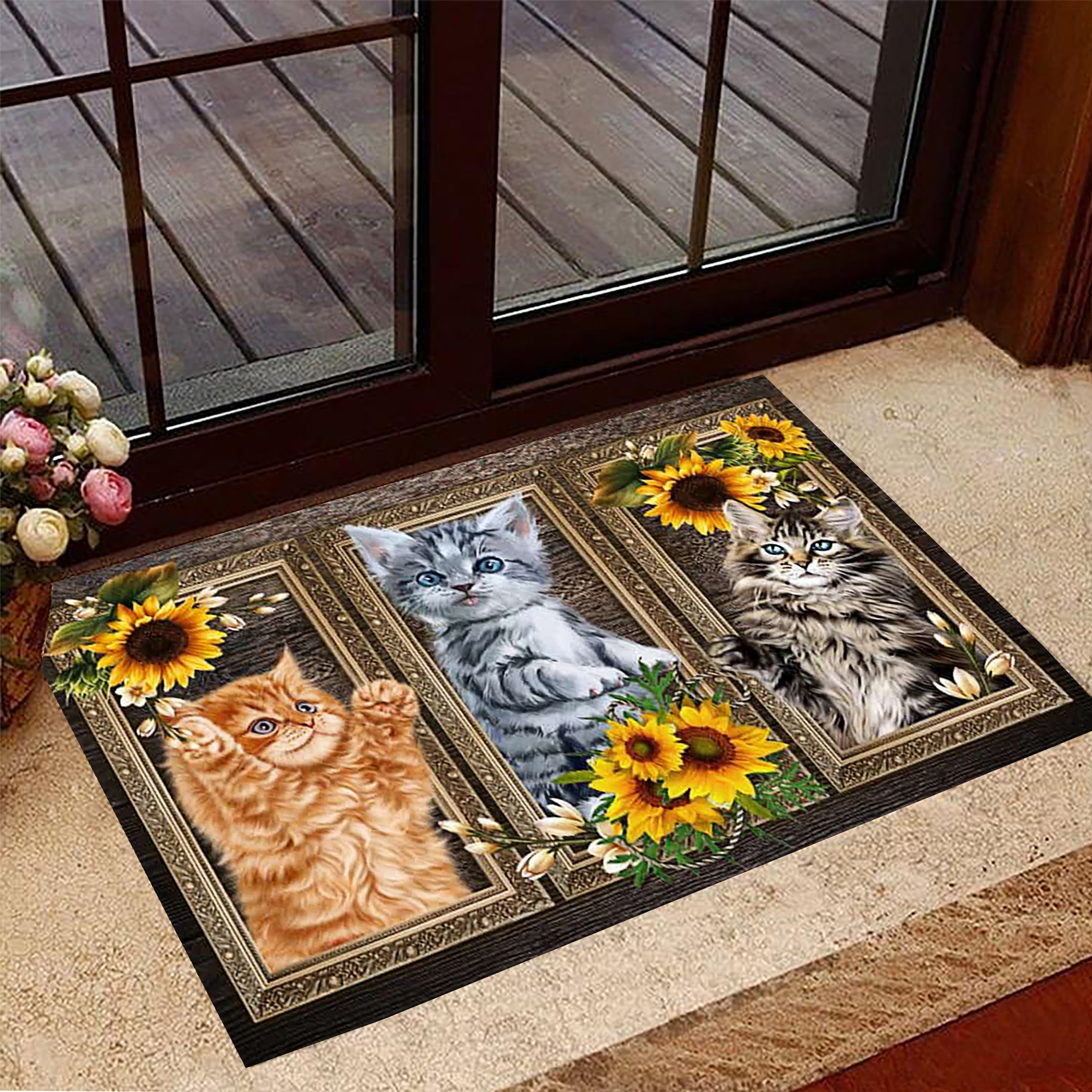 Cat Doormat Sunflower Cute Indoor Front Doormat Themed Best Gifts For Cat Lovers