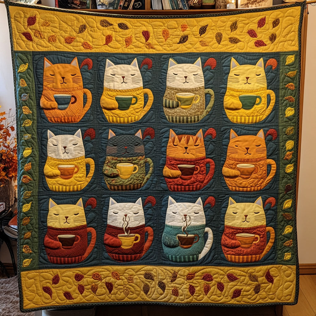 Cat Drinking Coffee Quilt Blanket Cat Blanket Design Luxury Gifts For Cat Lovers