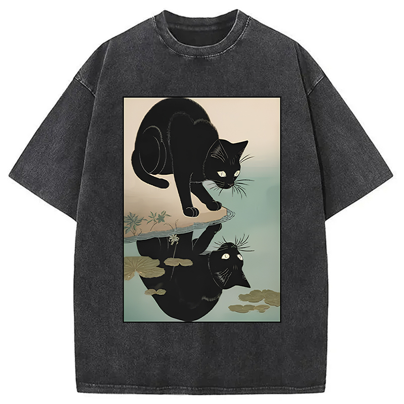 Cat Drinking River Water Washed T-Shirt Trendy Aesthetic Graphic Apparel Gifts For Friends Cat Drinking River Water Washed T-Shirt Trendy Aesthetic Graphic Apparel Gifts For Friends