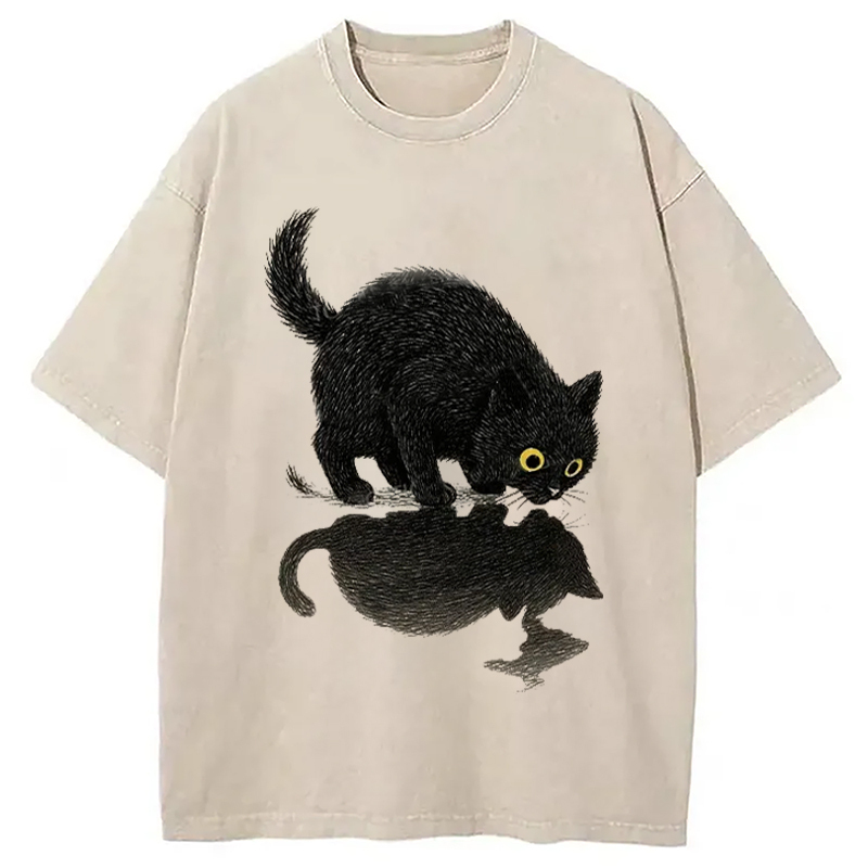 Cat Drinking Water Washed T-Shirt Retro Humor Outfit Idea Gifts For Him