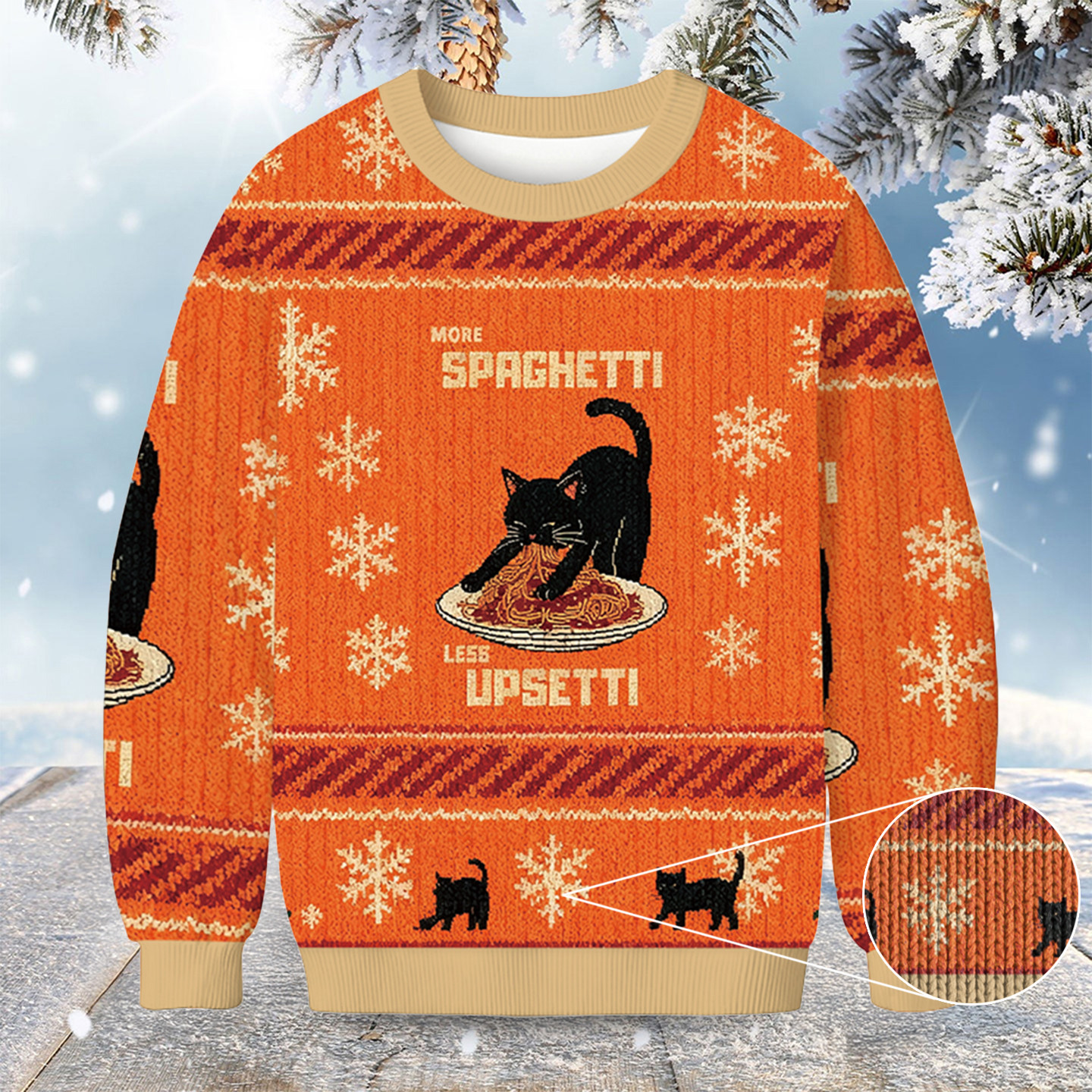 Cat Eating Spaghetti Funny Christmas Ugly Sweater Animal Clothing Cat Gifts For Christmas