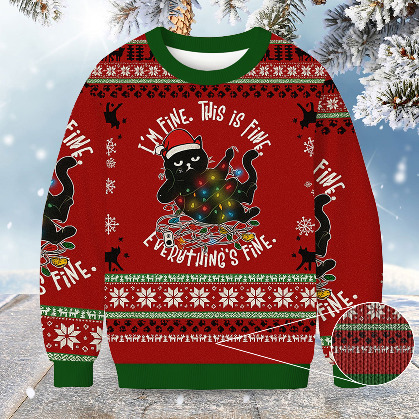 Cat Everything Is Fine Christmas Ugly Sweater Winter Clothes Christmas Gifts For Cat Lover