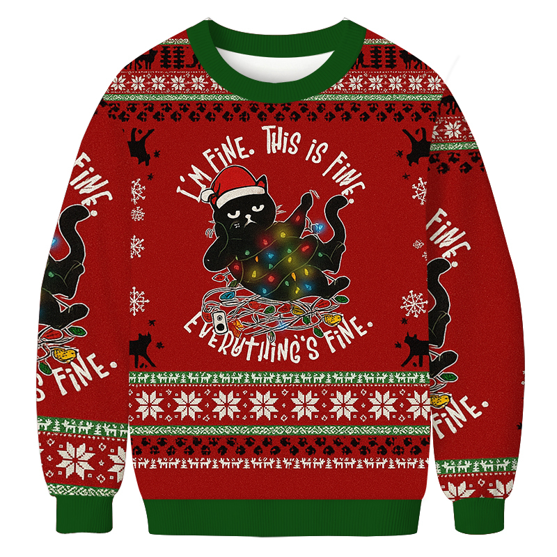 Cat Everything is Fine Christmas Ugly Sweatshirt Christmas Cozy Winter Wear Gift Ideas Cat Everything is Fine Christmas Ugly Sweatshirt Christmas Cozy Winter Wear Gift Ideas