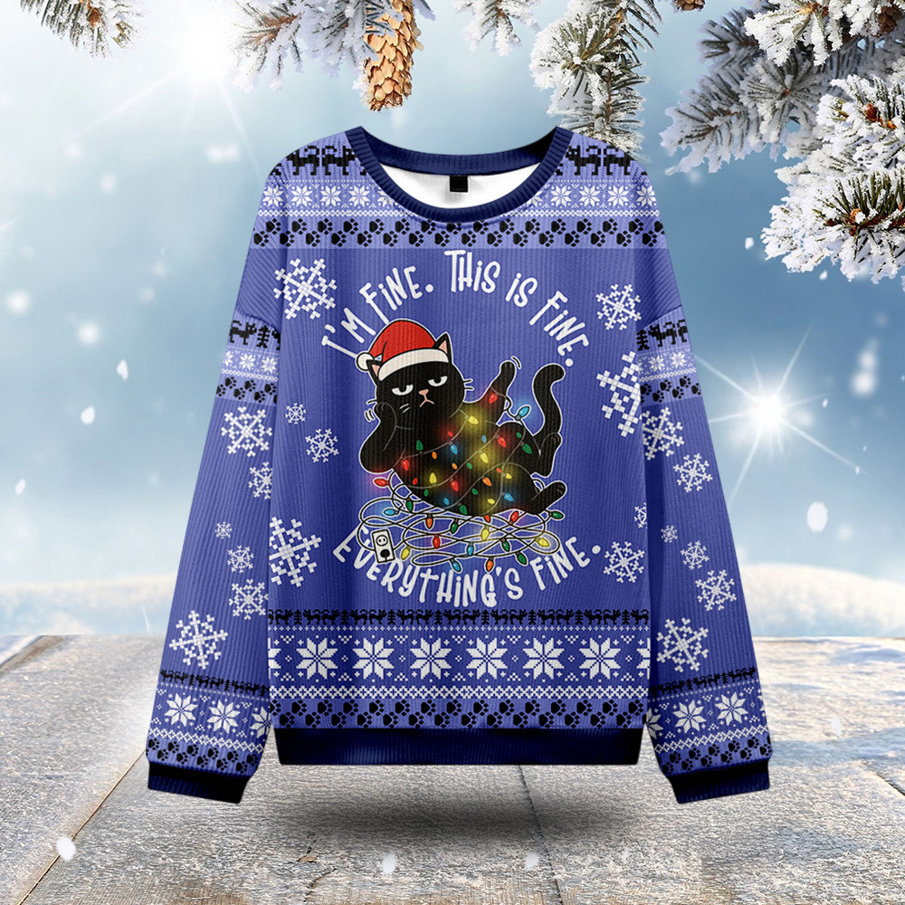 Cat Everything Is Fine Ugly Christmas Sweater Cat Themed Funny Christmas Gifts