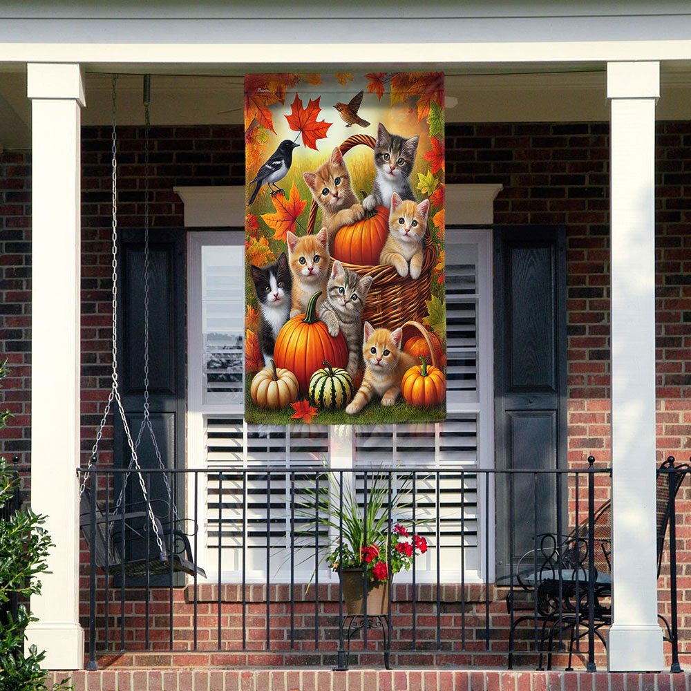 Cat Fall Pumpkins Flag