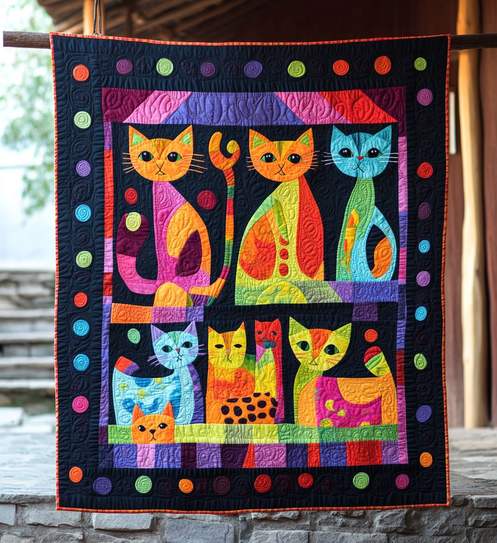 Cat Fantasy Quilted Blanket Novelty Gifts For Cat Lovers