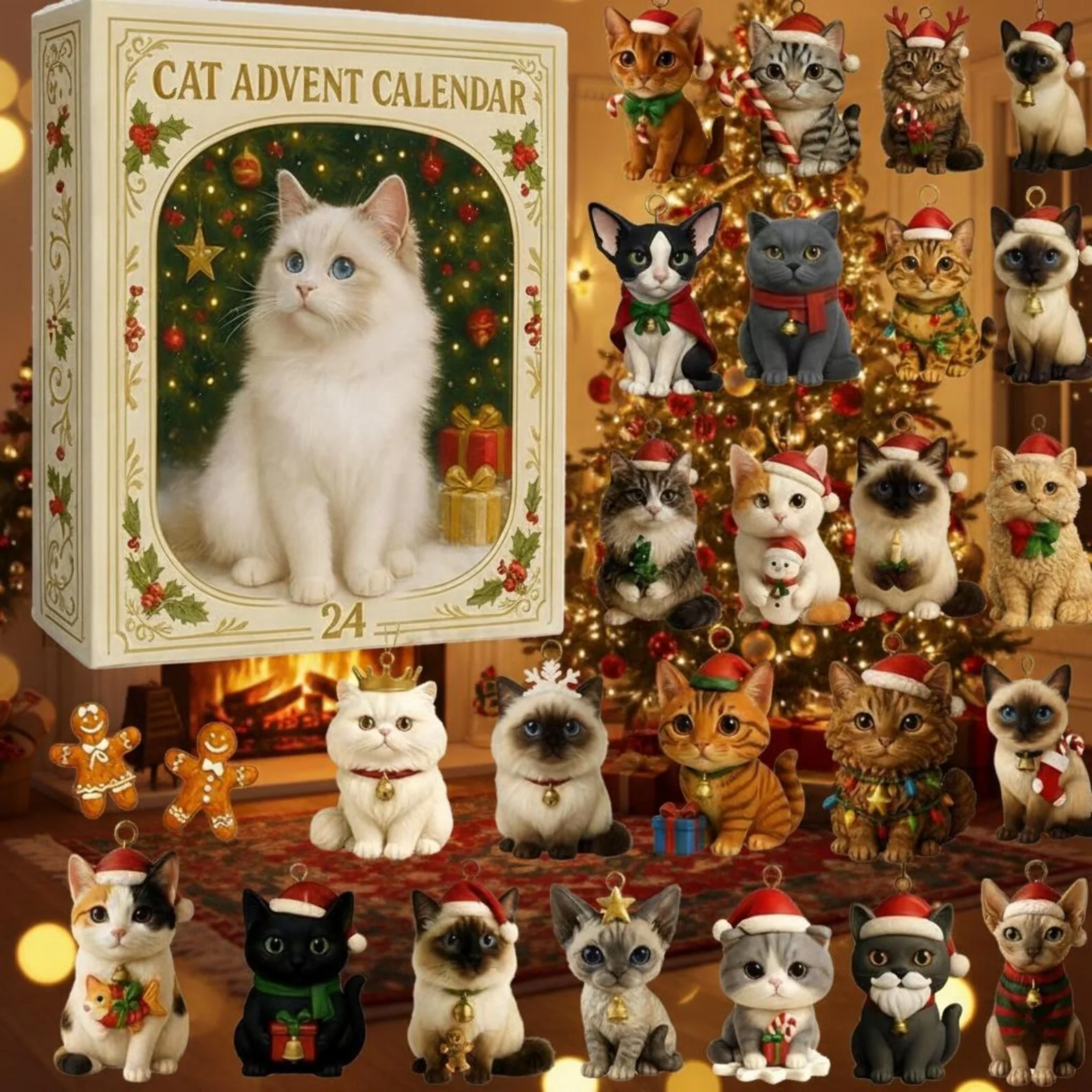Cat Figurines Advent Calendar 2025 Animal Themed Christmas Advent Calendar Secret Santa Gifts