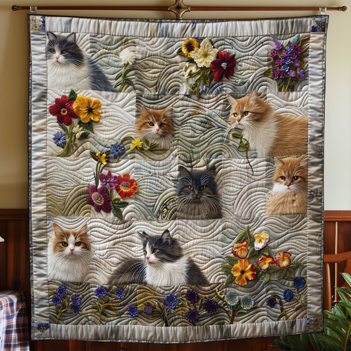 Cat Flower Vintage Quilt Blanket Luxury Throw Blankets Gifts For Dads Who Have Everything