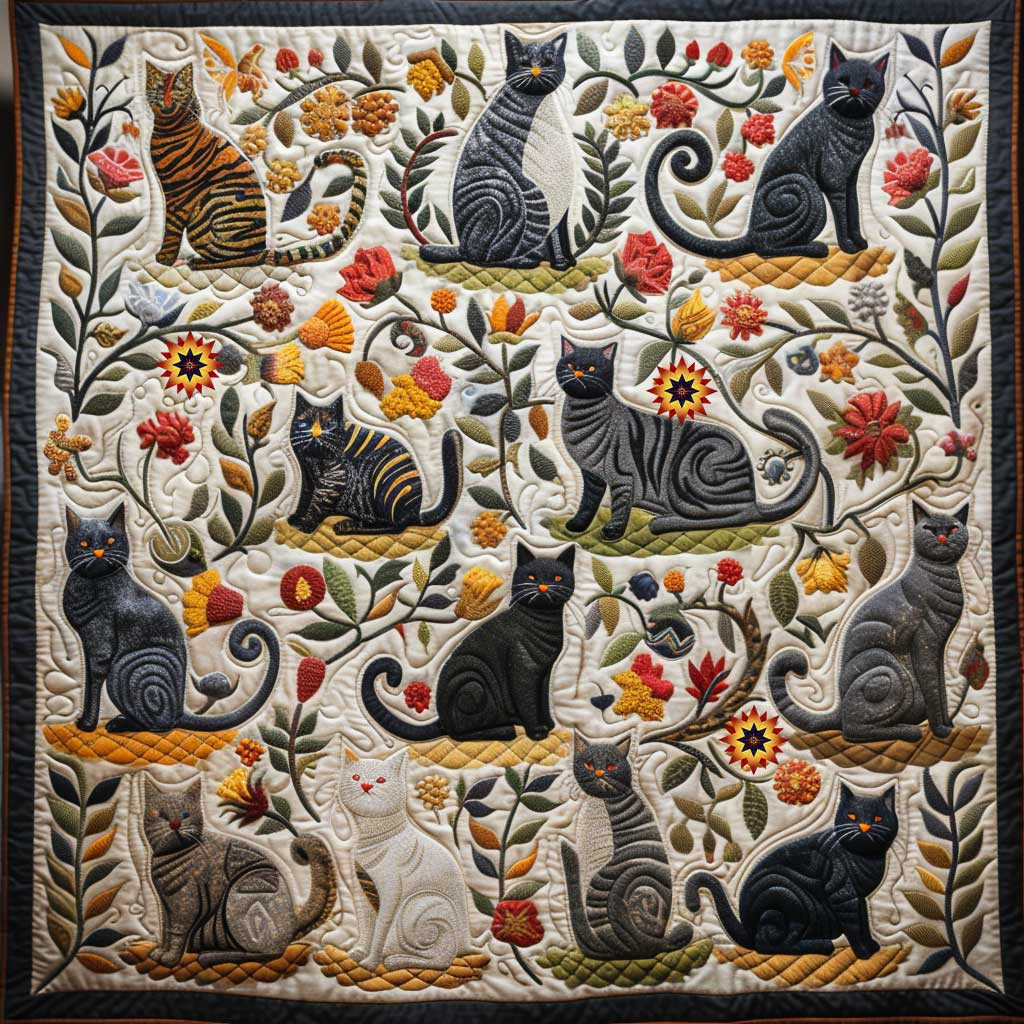 Cat Flower Whimsical Quilt Blanket Couch Blanket Useful Gifts For Dad