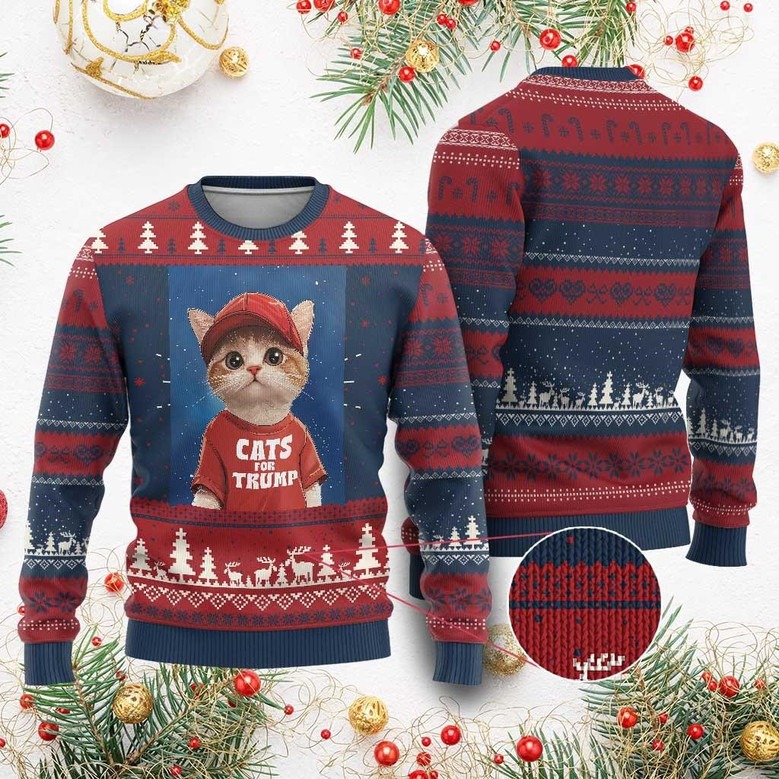 Cat For Trump Ugly Christmas Sweater Cat Jumper Christmas Gifts For Trump Supporters