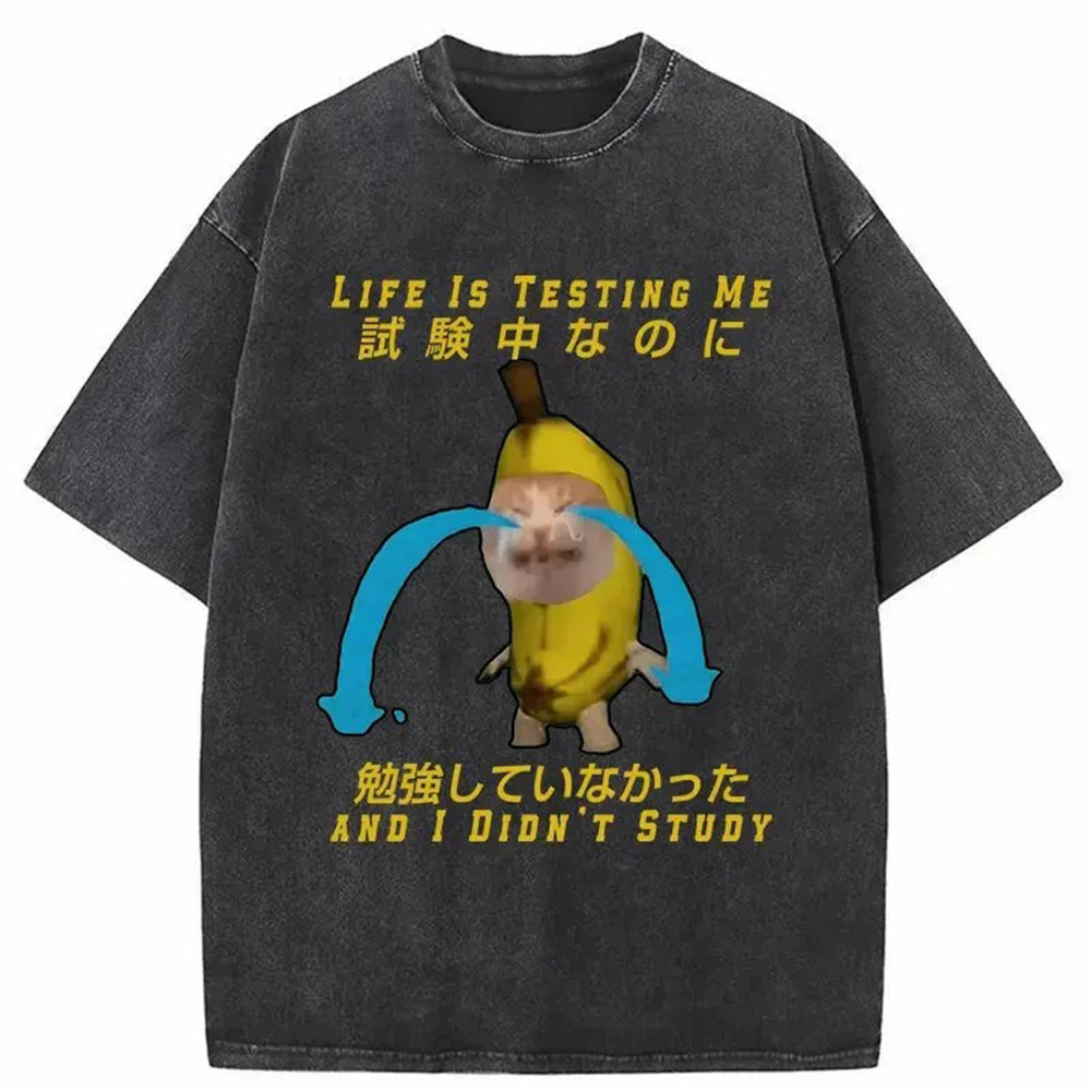 Cat Forced By Life Washed T-Shirt Cool Graphic Tee For Men Women Gifts For Besties