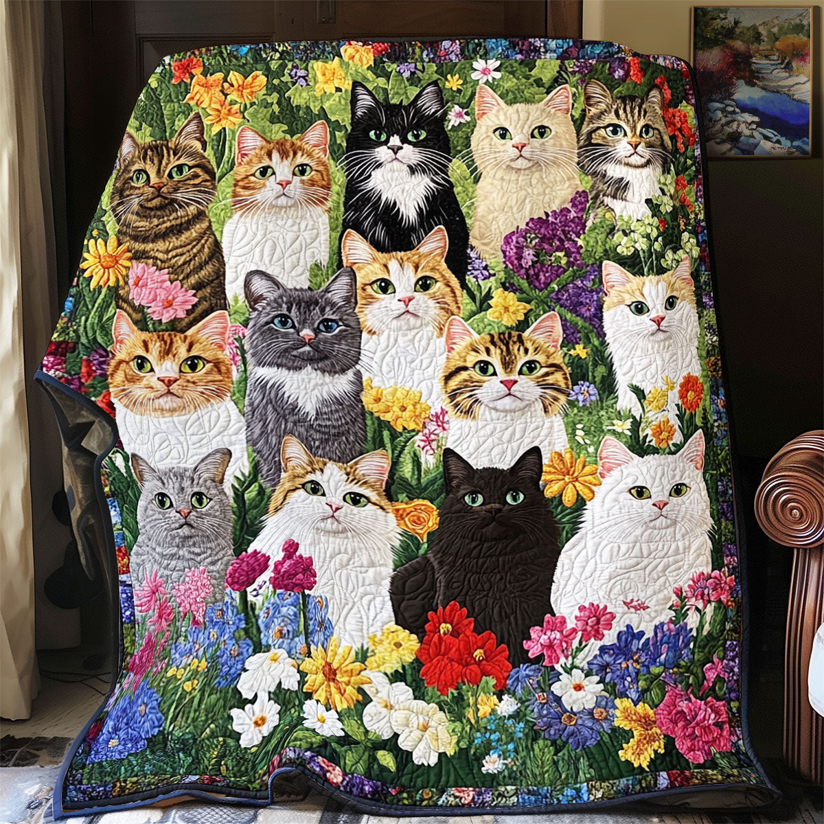 Cat Garden Quilt Blanket Christmas Throw Blanket Xmas Gifts For Cat Lovers