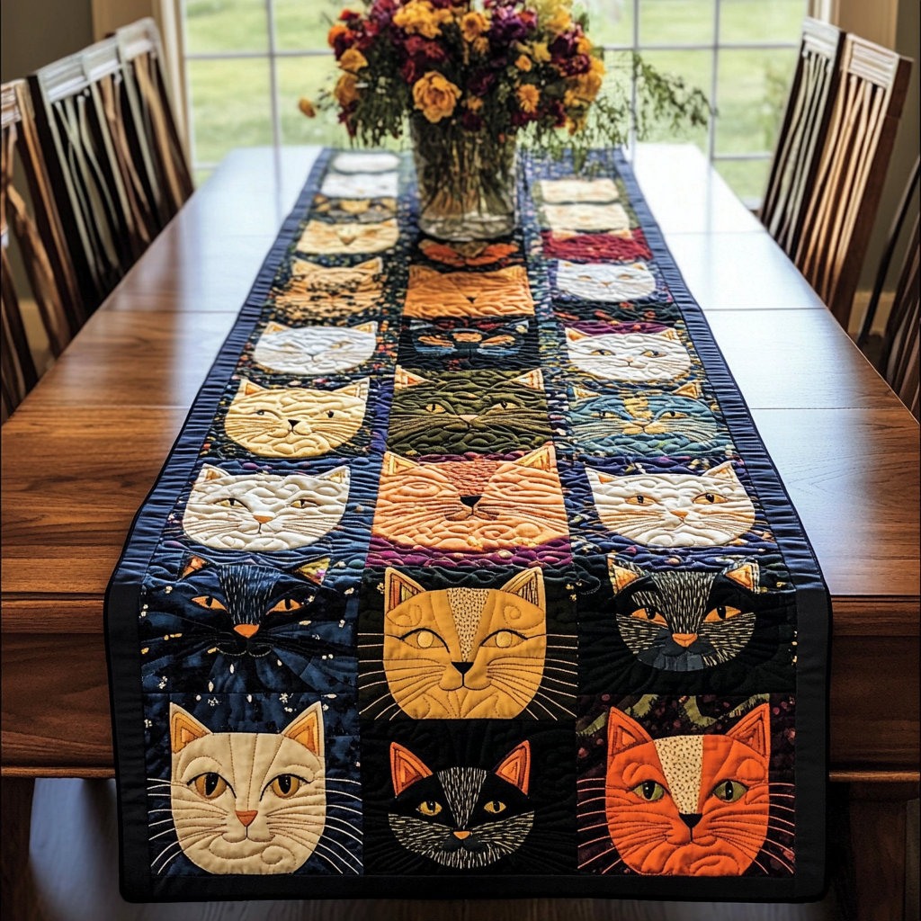 Cat Garden Quilted Table Runner Kitchen Decor Unusual Gifts For Cat Lovers