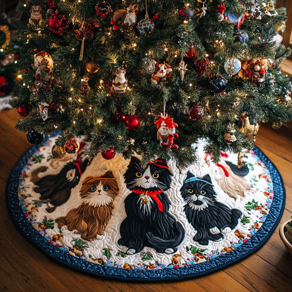 Cat Gathering Christmas Quilted Tree Skirt Christmas Decorations Unique Cat Christmas Gifts