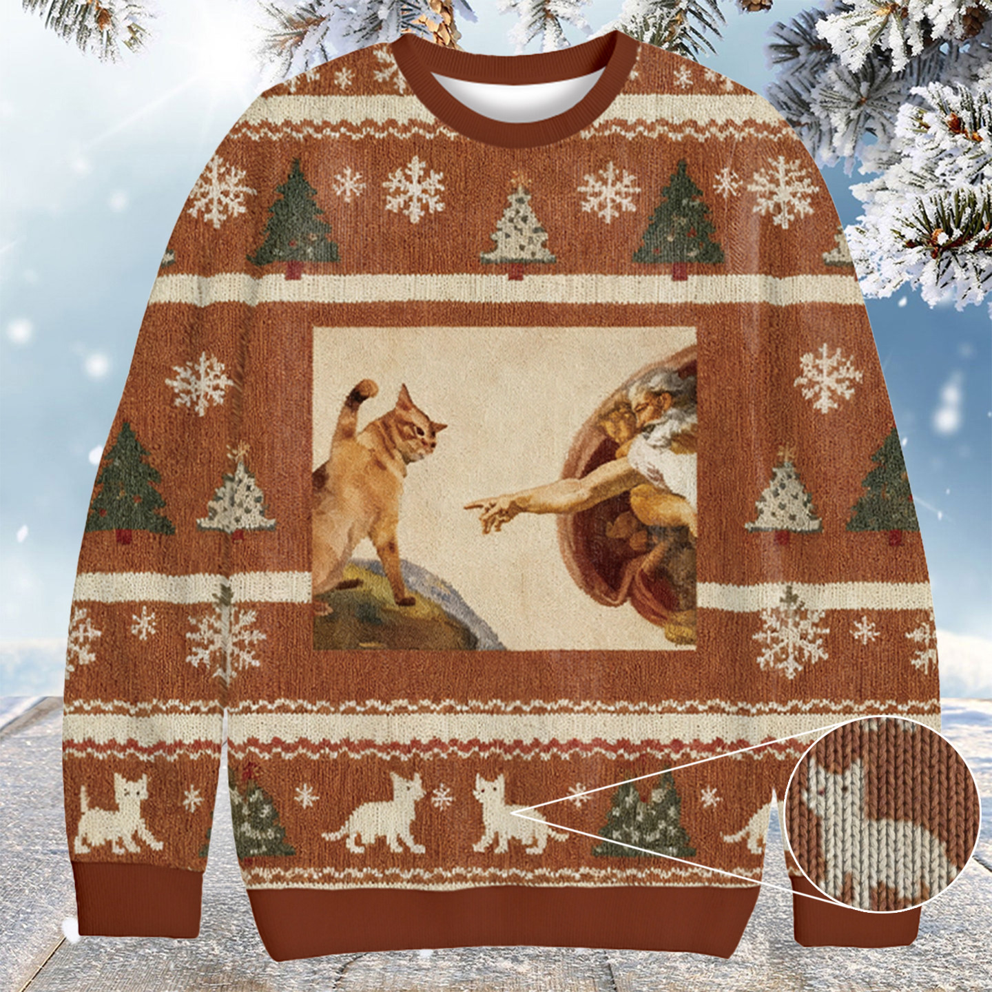 Cat God Creation Of Adam Meme Christmas Ugly Sweater Cat Themed Winter Clothing Cat Gift Ideas