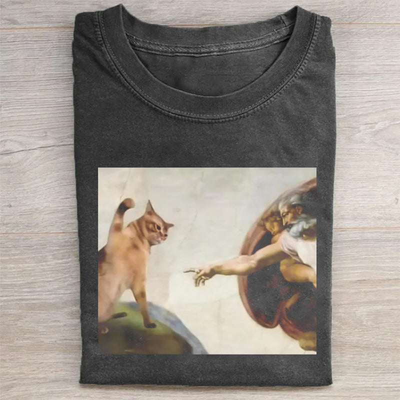 Cat God Creation Of Adam Meme T-Shirt Funny Cat Lovers Merch Best Gift For Pet Owners