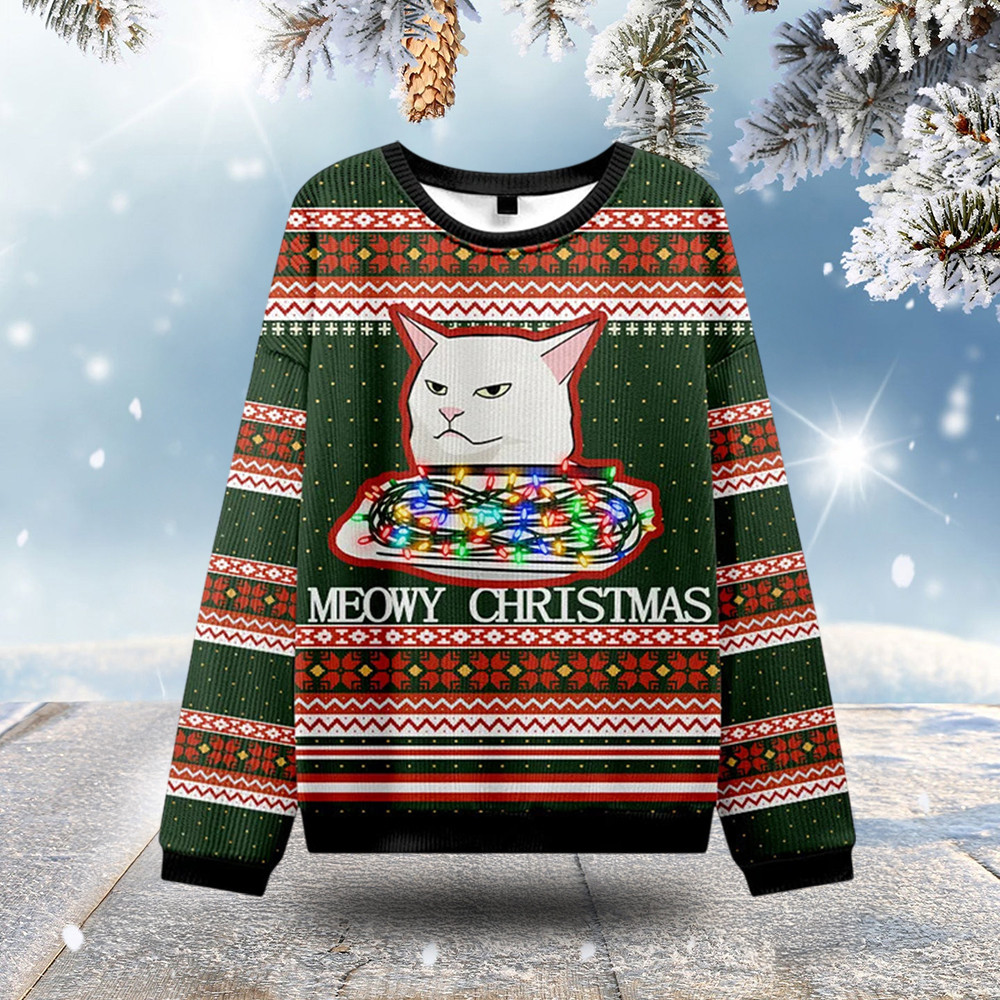Cat Grumpy Christmas Ugly Sweater Meowy Christmas Holiday Apparel Gifts For Cat Owners