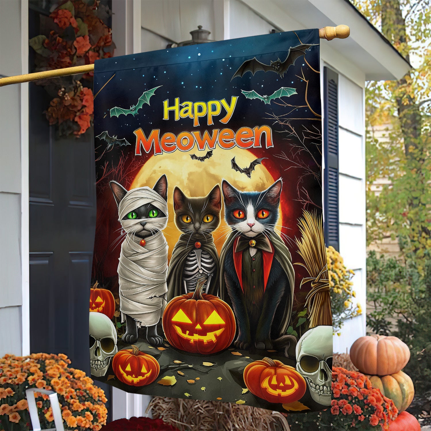 Cat Happy Meoween Halloween Flag Pumpkin Vibe Halloween Yard Flag Gift For Cat Lovers
