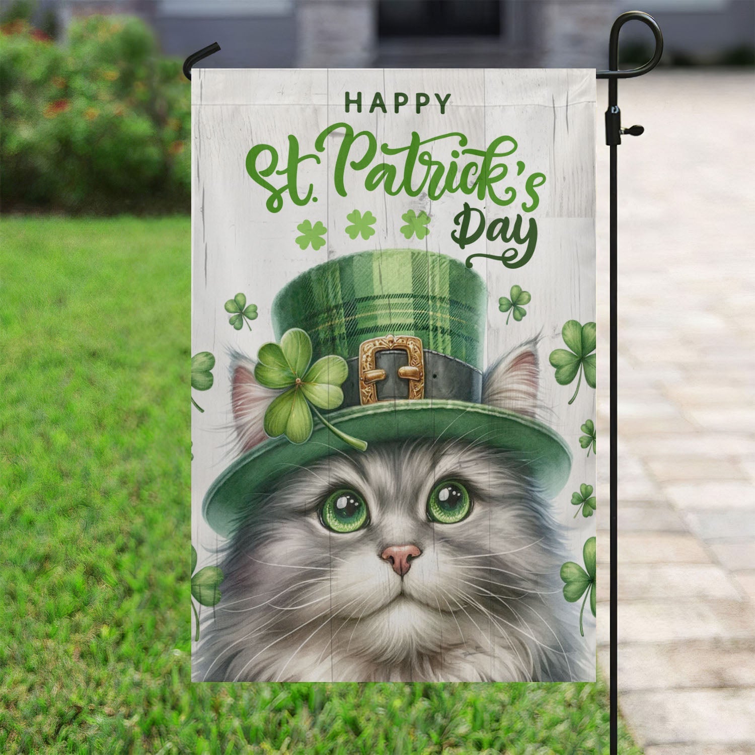 Cat Happy St Patricks Day Flag St Patricks Day Irish Outdoor Decoration Gift For Cat Owners