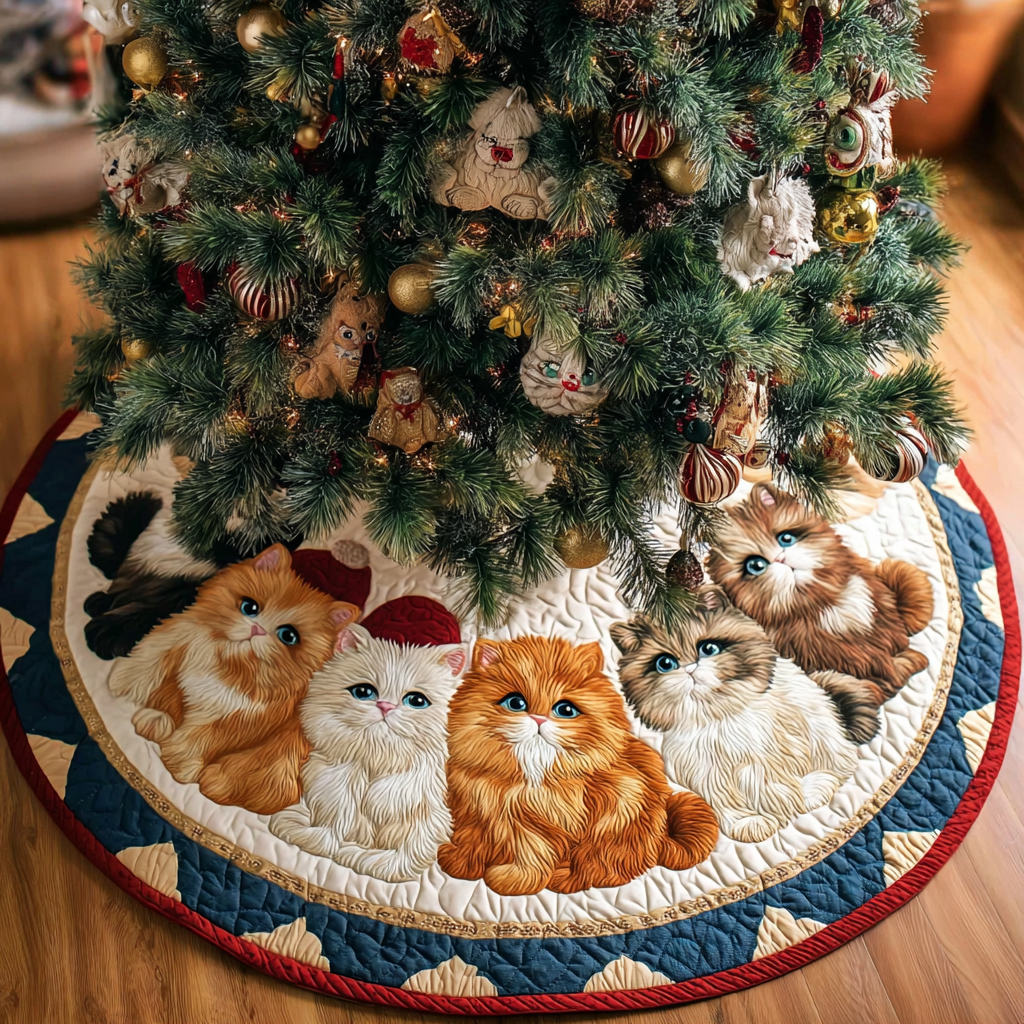 Cat Haven Christmas Quilted Tree Skirt Holiday Decorations Cat Gifts For Him Her