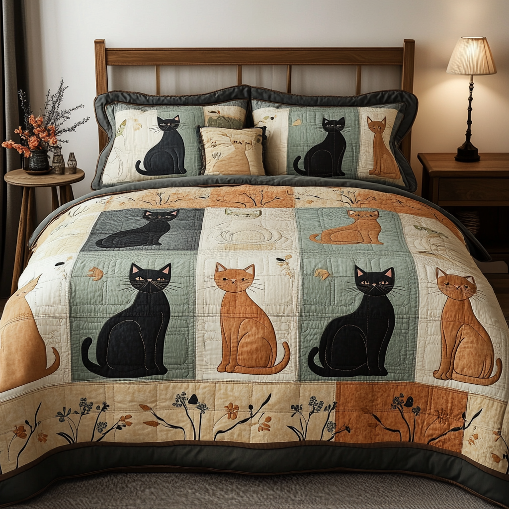 Cat Haven Quilted Bedding Set Bed Room Decoration Cat Dad Christmas Gifts