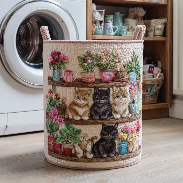 Cat Haven Quilted Laundry Basket Cozy Cats Boho Home Decor Best Gift For Cat Lovers