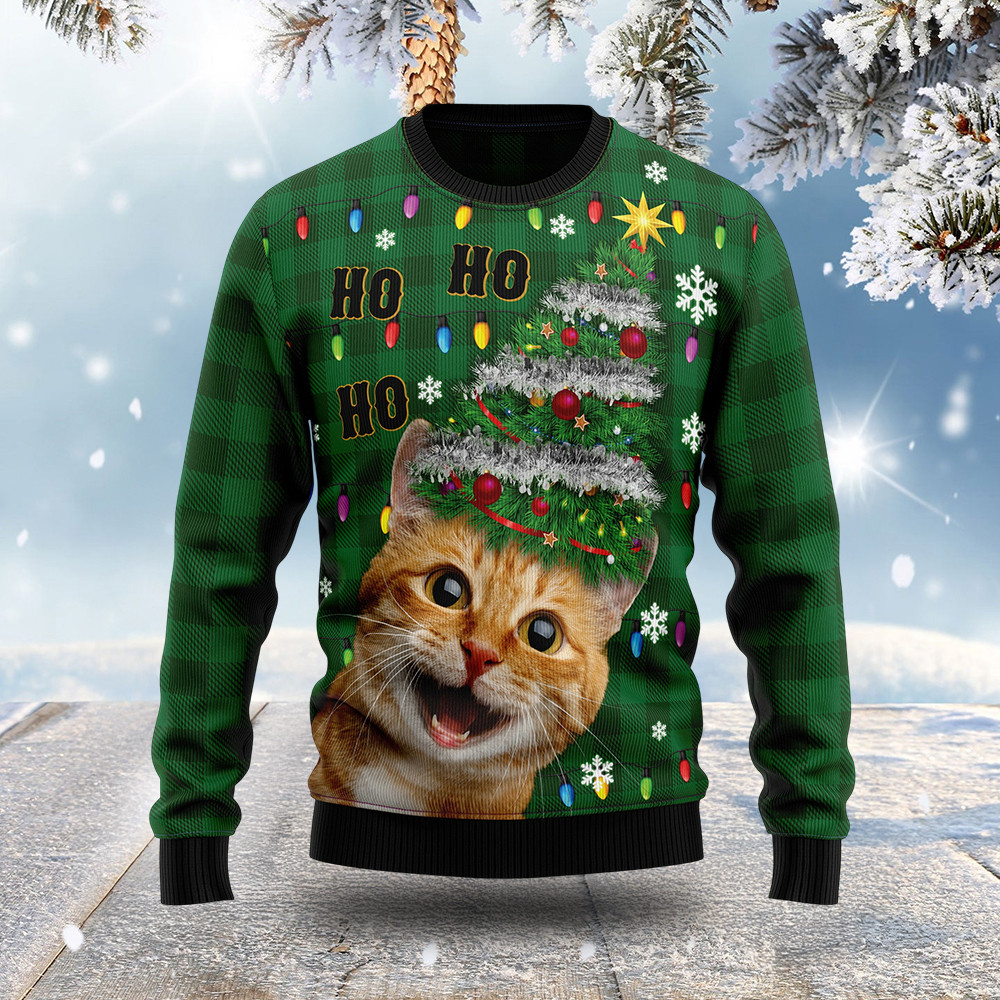 Cat Ho Ho Ho Ugly Christmas Sweater Animal Themed Funny Ugly Xmas Sweaters