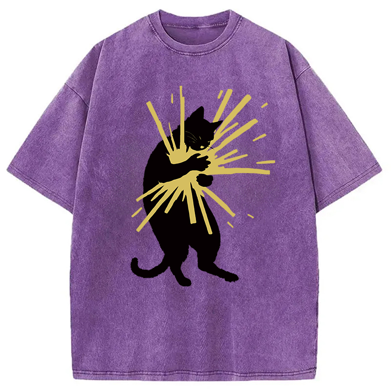 Cat Holding Light Washed T-Shirt Cool Graphic Tee For Men Women Gifts For Him
