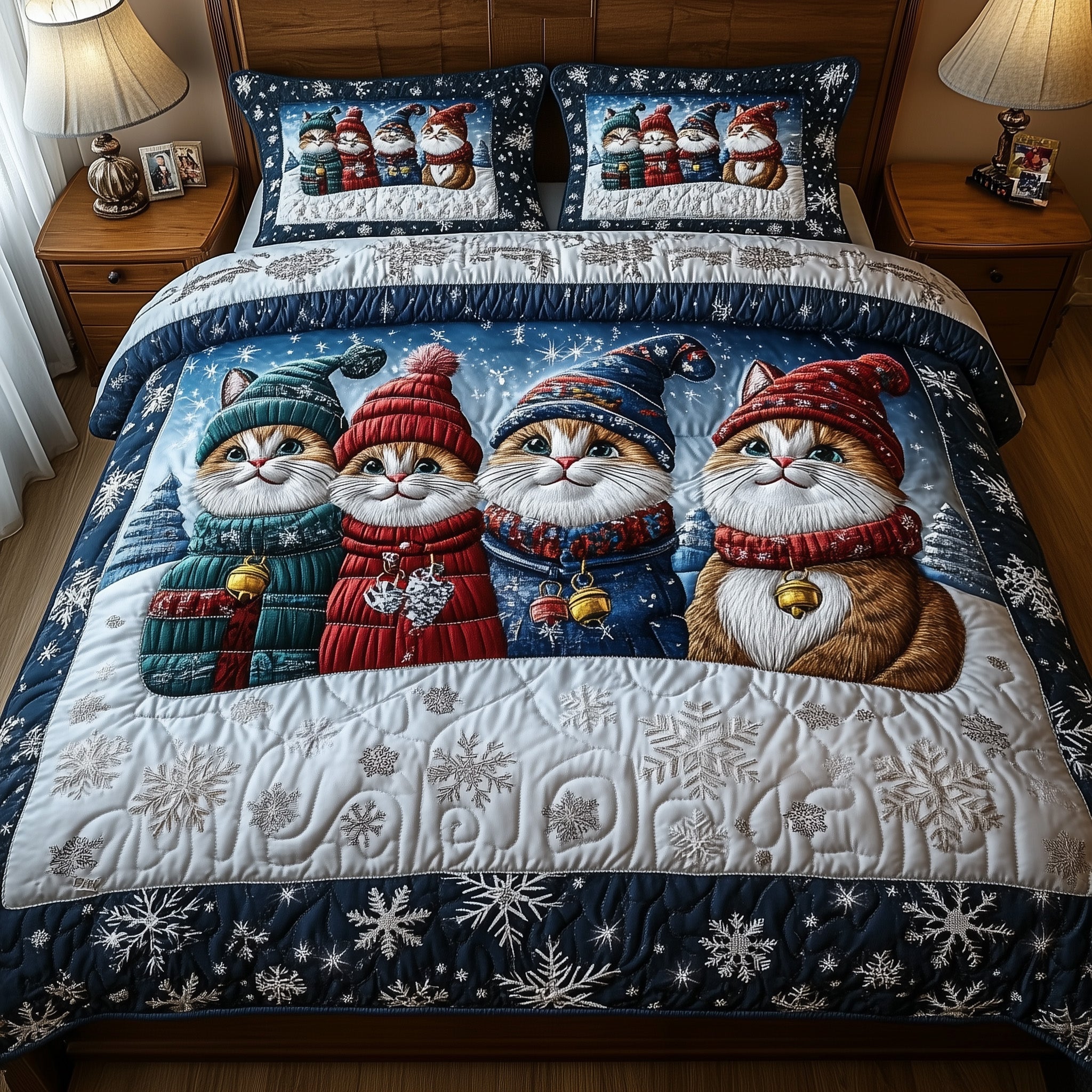 Cat Holiday Purrfect Christmas Quilted Bedding Set Duvet Cover Bedspread Cat Gifts For Xmas Holiday