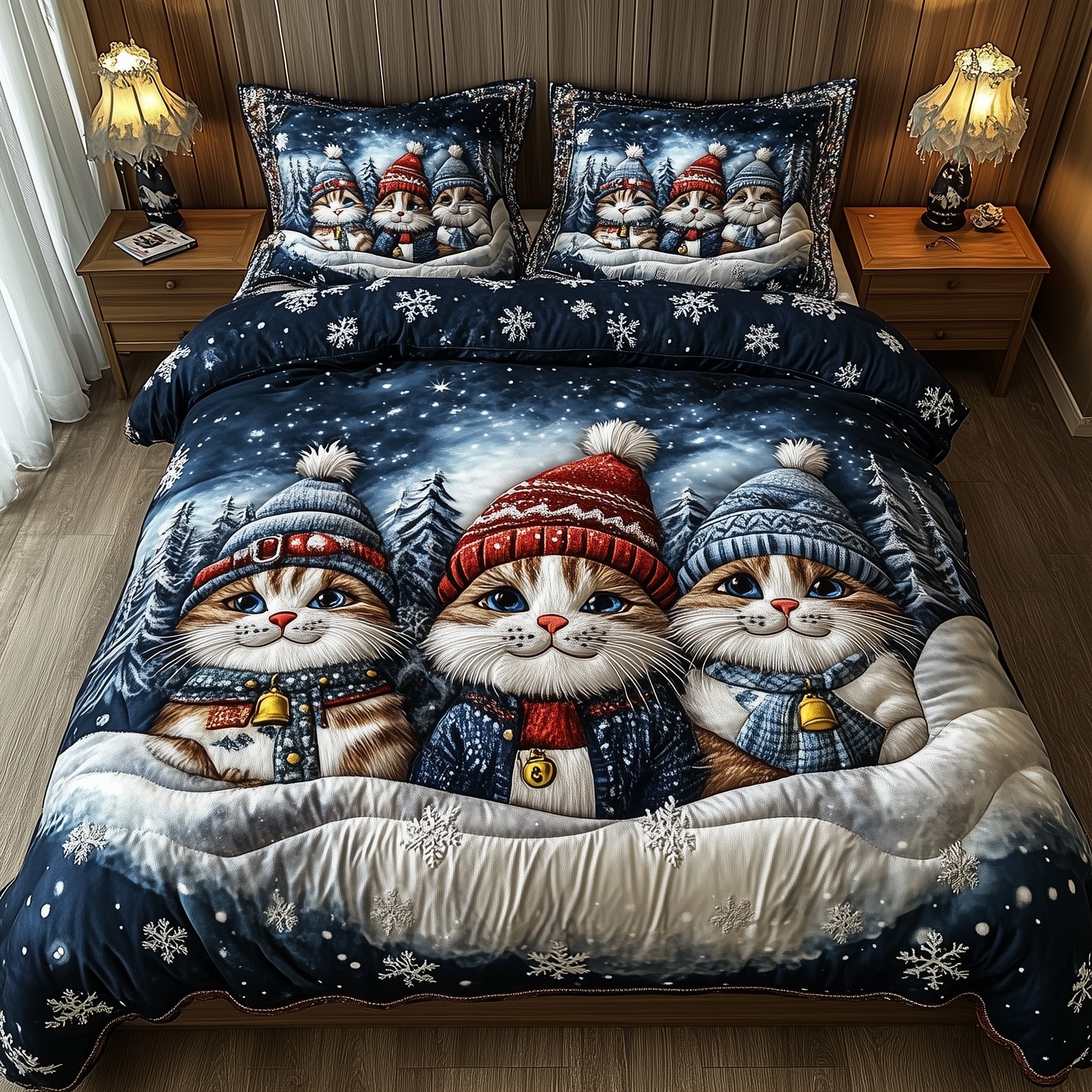 Cat Holiday Purrfect Christmas Quilted Bedding Set Duvet Cover Bedspread Cute Cat Gifts For Teens