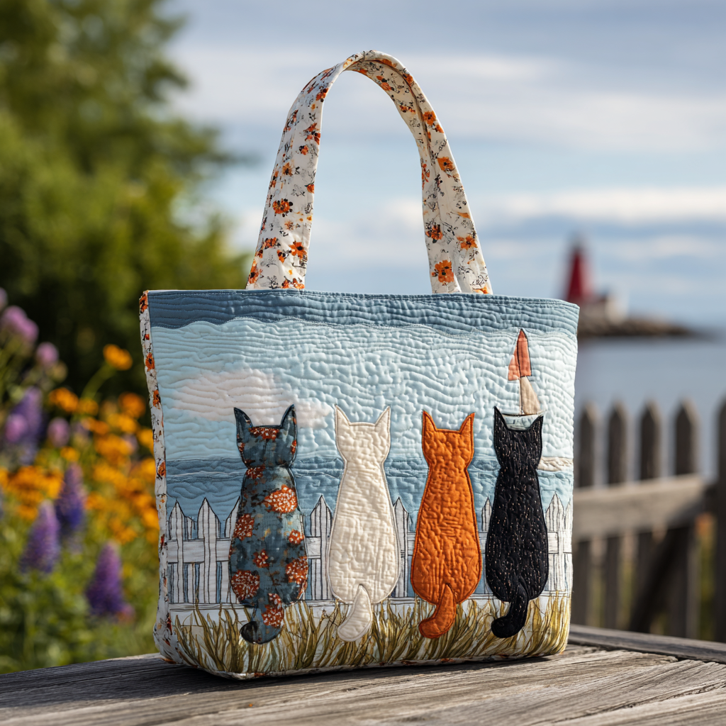 Cat Horizon Quilted Tote Bag Cat Themed Gifts For Her